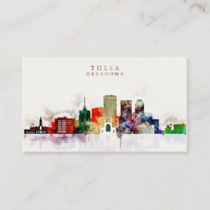 Waterverf Tulsa Skyline Visitekaartje