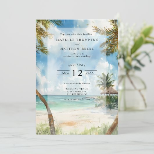 Waterverf Tulum Tropical Beach Wedding Kaart (Staand voorkant)