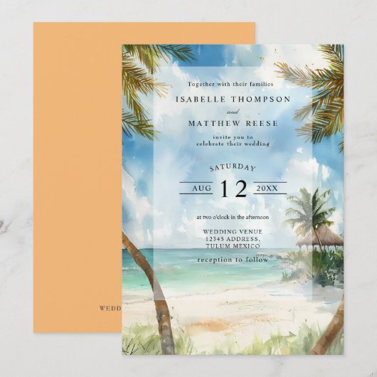 Waterverf Tulum Tropical Beach Wedding Kaart (Voorkant / Achterkant)