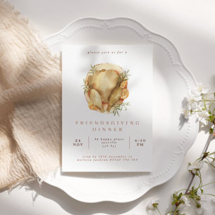 Waterverf Turkey Friendsgiving Dinner Invitation Kaart