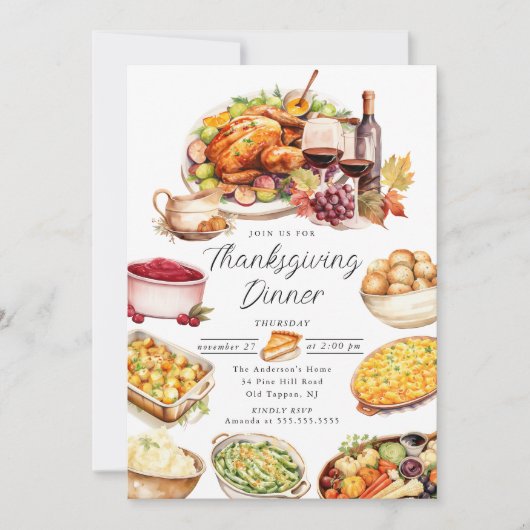 Waterverf Turkije & Kanten Thanksgiving Uitnodigin Kaart (Voorkant)