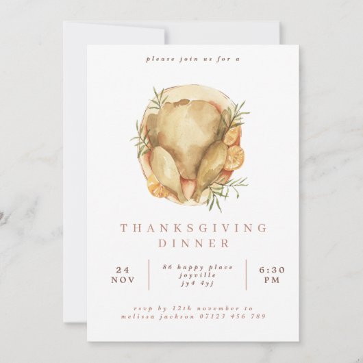 Waterverf Turkije Thanksgiving Dinner Kaart (Voorkant)