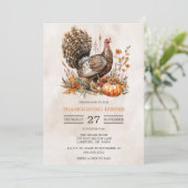 Waterverf Turkije Thanksgiving Dinner Kaart (Staand voorkant)