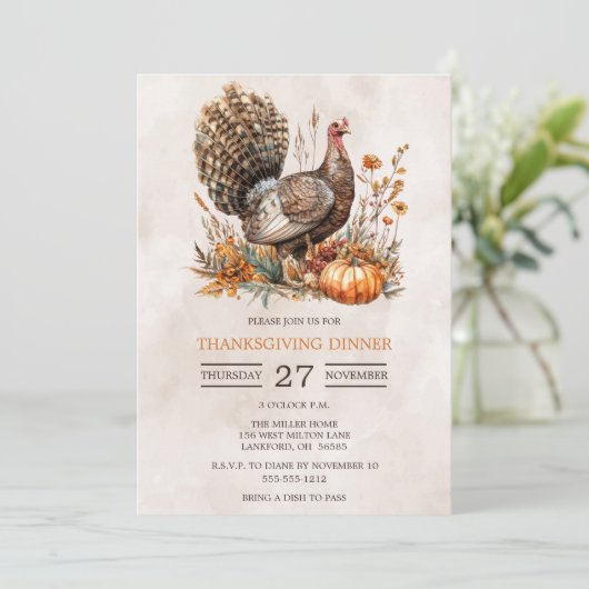 Waterverf Turkije Thanksgiving Dinner Kaart (Staand voorkant)