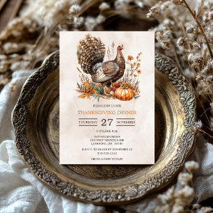Waterverf Turkije Thanksgiving Dinner Kaart
