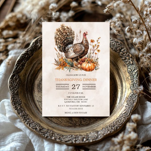 Waterverf Turkije Thanksgiving Dinner Kaart