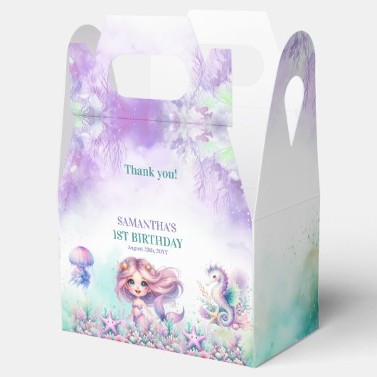 Waterverf turkoois en paarse zeemeermin verjaardag bedankdoosjes (Geopend)