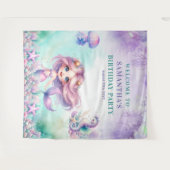 Waterverf turkoois en paarse zeemeermin verjaardag wandkleed (Voorkant (horizontaal))