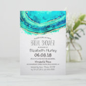 Waterverf Turkoois & Goud Agate Geode Bruidsfeest Kaart (Staand voorkant)