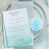 Waterverf | Turquoise Blauw Glitter Menu Bruiloft Kaart