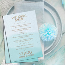 Waterverf | Turquoise Blauw Glitter Menu Bruiloft