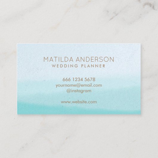 Waterverf | Turquoise Blauw Modern Minimalistisch Visitekaartje (Achterkant)