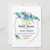 Waterverf Turquoise Blauw Paarse Bloemen Goud Lijs Kaart (Voorkant)