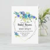 Waterverf Turquoise Blauw Paarse Bloemen Goud Lijs Kaart (Staand voorkant)