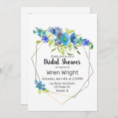 Waterverf Turquoise Blauw Paarse Bloemen Goud Lijs Kaart (Voorkant / Achterkant)