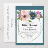 Waterverf Turquoise Blauw Paarse Bloemen Goud Lijs Kaart (Voorkant / Achterkant)