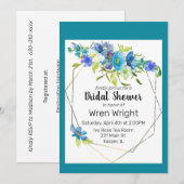 Waterverf Turquoise Blauw Paarse Bloemen Goud Lijs Kaart (Voorkant / Achterkant)