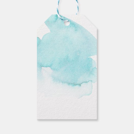 Waterverf Turquoise Blauw Water Kerst Goud Cadeaulabel (Achterkant)