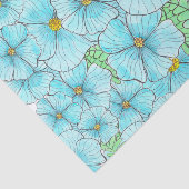 Waterverf Turquoise Blauwe Bloemen en groen Tissuepapier (Detail)