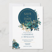 Waterverf turquoise bloem Save The Date Kaart (Voorkant)