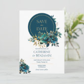 Waterverf turquoise bloem Save The Date Kaart (Staand voorkant)