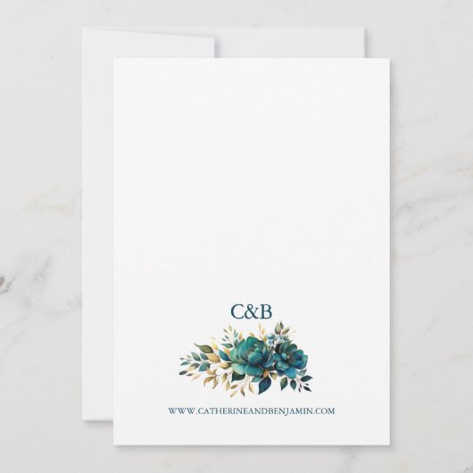 Waterverf turquoise bloem Save The Date Kaart (Achterkant)