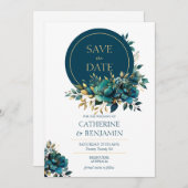 Waterverf turquoise bloem Save The Date Kaart (Voorkant / Achterkant)