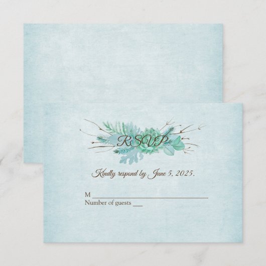 Waterverf turquoise bloemenboeket RSVP (Voorkant / Achterkant)