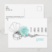 Waterverf Turquoise Bloemige Uitvaart Dankjewell Briefkaart (Voorkant / Achterkant)