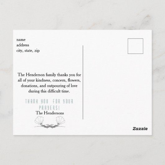 Waterverf Turquoise Bloemige Uitvaart Dankjewell Briefkaart (Achterkant)