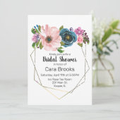 Waterverf Turquoise Blue Paars Floral Gold Lijst Kaart (Staand voorkant)