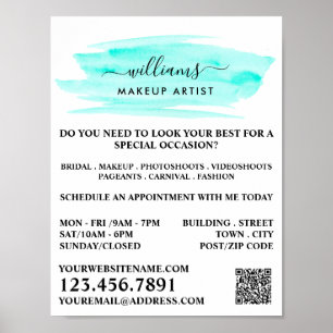 Waterverf Turquoise Brushslag Makeup Artist Poster