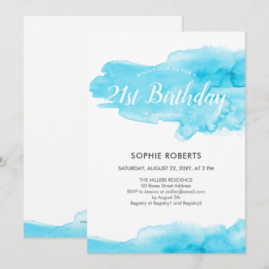 Waterverf Turquoise Color Splash 21st Birthday Kaart (Voorkant / Achterkant)