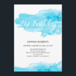 Waterverf Turquoise Color Splash 21st Birthday Kaart<br><div class="desc">Pas deze Moderne Kunstmatige 21e Uitnodiging van de Partij van de Dag van de Vrede aan met een origineel afbeelding van de waterverf van turquoise kleurensplash op een witte achtergrond. Verse en leuke,  grillige vormgeving,  perfect voor een zwembad of strandfeest.</div>