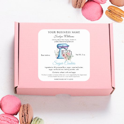 Waterverf Turquoise Cottage Law Food Bakery Label