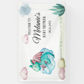 WATERVERF TURQUOISE DRAAK OP EEN CLOUD BABY SHOWER SPANDOEK (Verticaal)