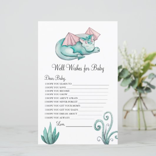 Waterverf Turquoise Dragon Well Wensen voor Baby (Staand voorkant)