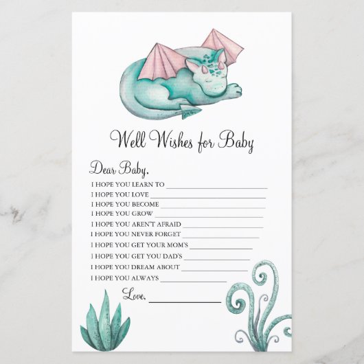 Waterverf Turquoise Dragon Well Wensen voor Baby (Voorkant)