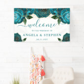 Waterverf Turquoise en Gouden Rozen Bruiloft Spandoek (Insitu)