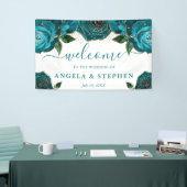 Waterverf Turquoise en Gouden Rozen Bruiloft Spandoek (Beurs)