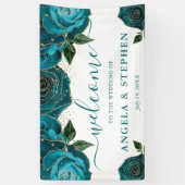 Waterverf Turquoise en Gouden Rozen Bruiloft Spandoek (Verticaal)