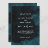waterverf turquoise en zwarte bruiloft kaart (Voorkant / Achterkant)