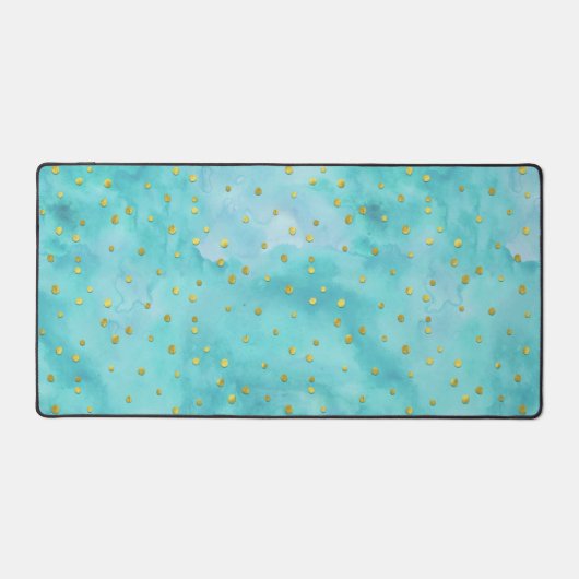 Waterverf Turquoise Faux Gold Polka Dots Bureaumat (Voorkant)