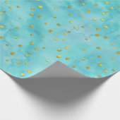 Waterverf Turquoise Faux Gold Polka Dots Gift Cadeaupapier (Hoek)