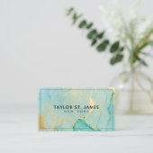 Waterverf Turquoise Gold Painting Splatter Visitekaartje (Staand voorkant)