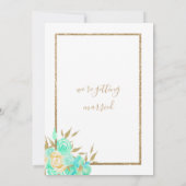 Waterverf turquoise gouden glitter bloemenbruiloft kaart (Achterkant)