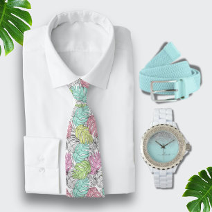 Waterverf Turquoise Hawaiaans Aqua blauw Monstera Stropdas