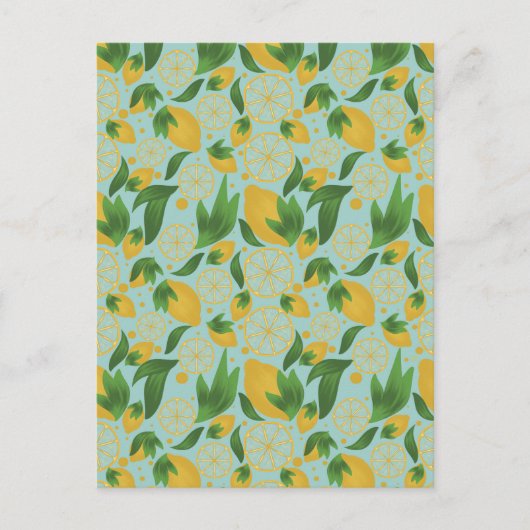 Waterverf Turquoise Lemon Fruit Pattern Briefkaart (Voorkant)