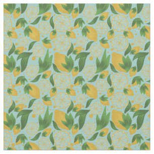 Waterverf Turquoise Lemon Fruit Pattern Stof
