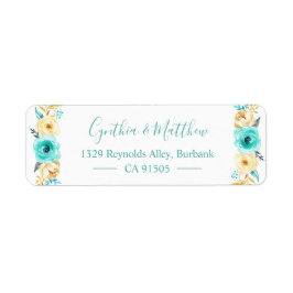 Waterverf Turquoise Mint Gold Floral Etiket